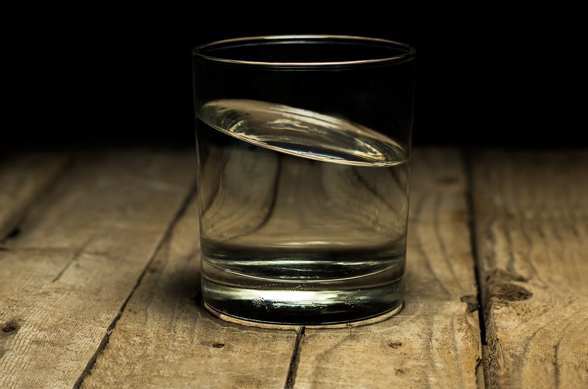 Clear glass of clean filtered drinking water