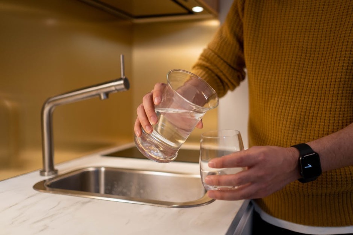 Water filter pitcher on kitchen counter